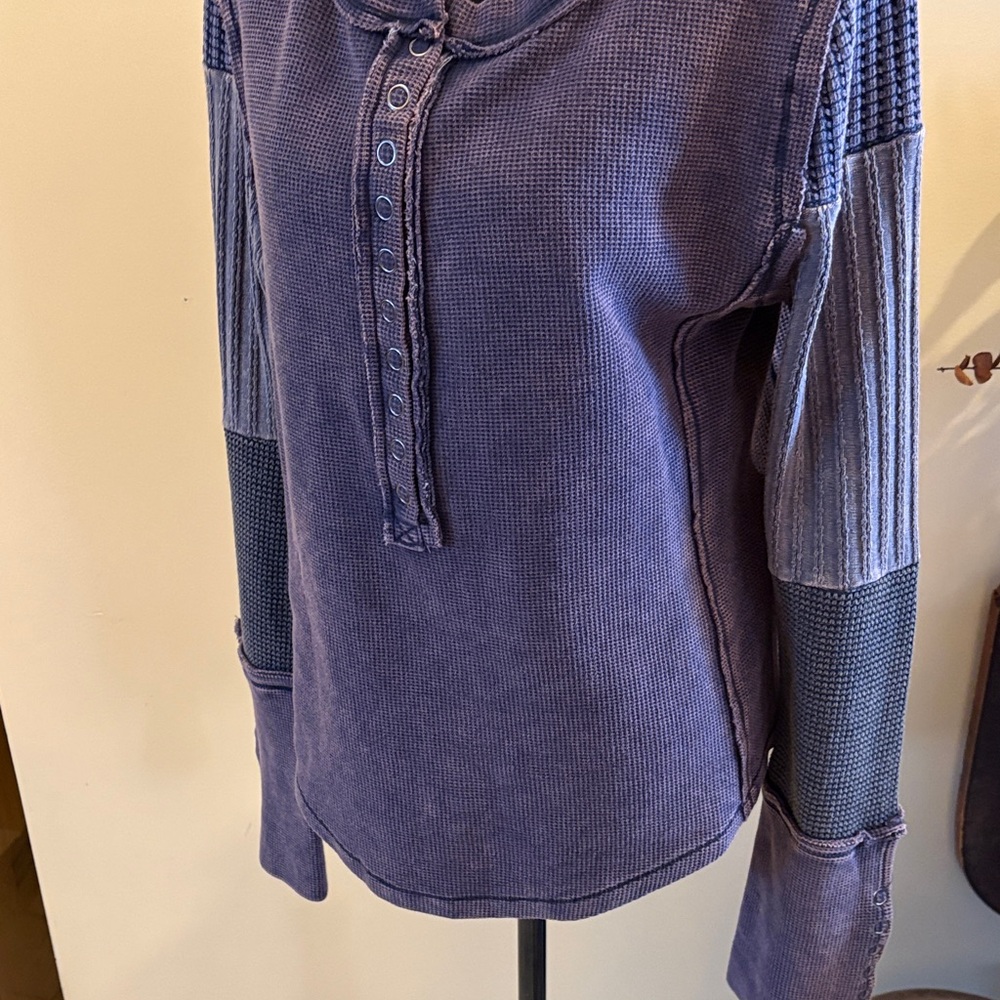 Oli & Hali Bluish-Purple Waffle Textured Henley - Picture 10 of 16